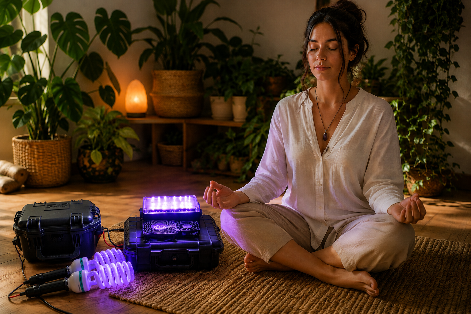 meditating next to a Tesla Plasma Generator
