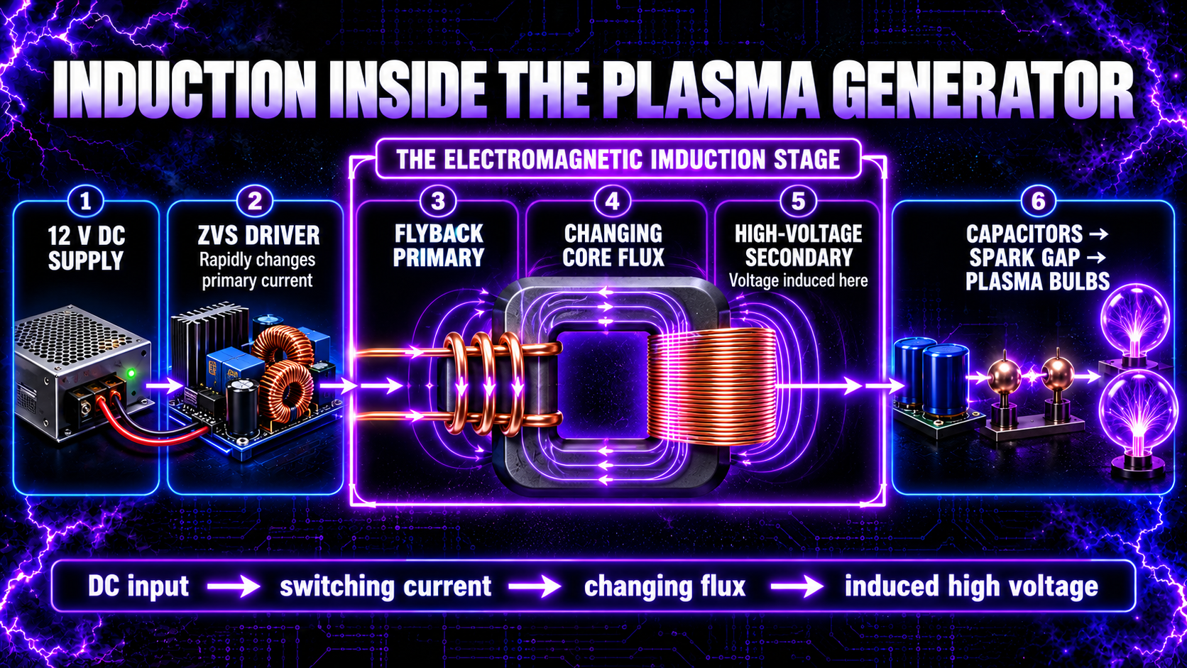 ZVS driver and flyback transformer induction stage in a high-frequency plasma generator.