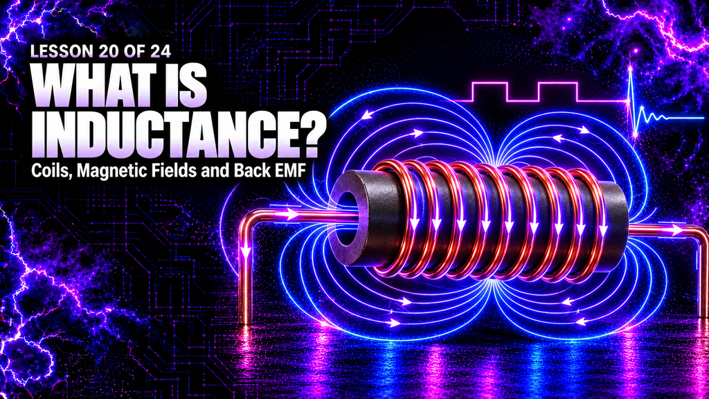 What is inductance lesson graphic showing a copper coil and magnetic field